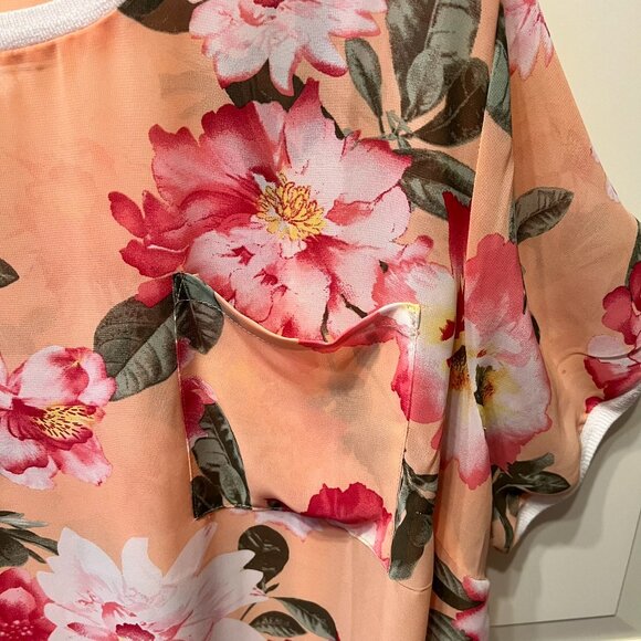 WOMAN WITHIN 2-Pc “Orange Cream” Sheer Floral Short Sleeve Tunic & Tank (Size1X) - Picture 3 of 11